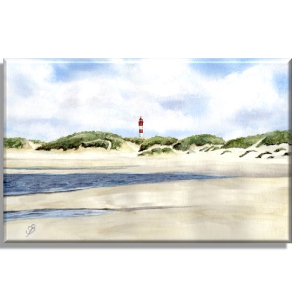 Leinwand 40 x 30 cm Keilrahmen Canvas-Leinen Aquarell Maritim Kunst Druck Kunstdruck Nordsee Amrum Leuchtturm Insel